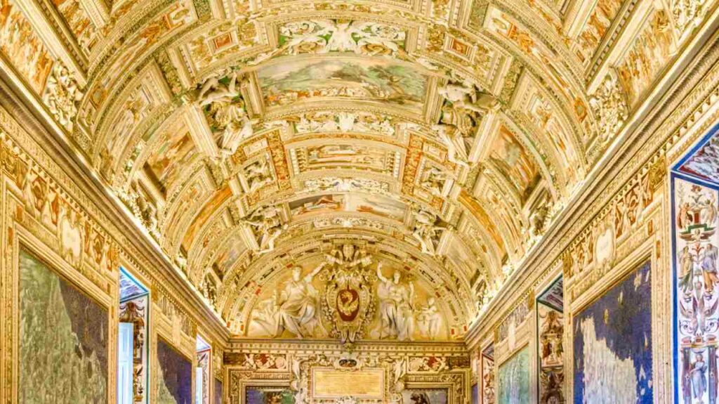 Golden ceiling of Vatican Museums gallery Rome